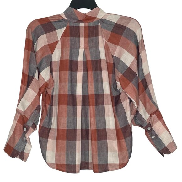 Joie Womens Plaid Top Size XS Oversized Puffy Sleeves Button Front Cider Dia NWT - Picture 3 of 6